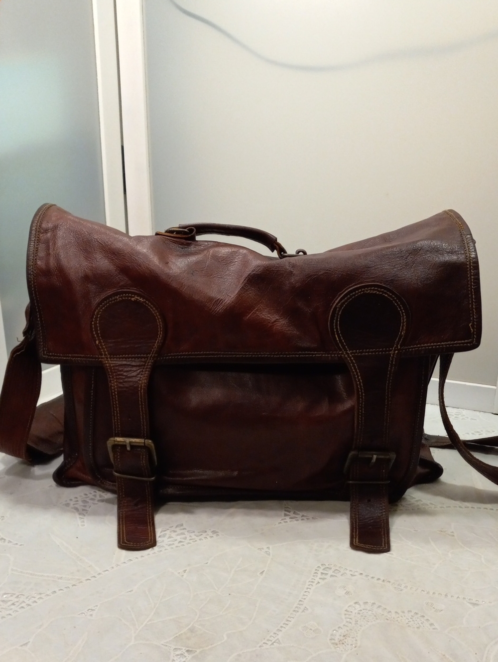 Vintage Brown Leather Messenger Bag